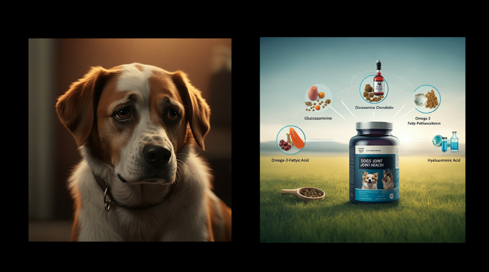 Infographic of key nutrients in dog food that support joint health for senior dogs with arthritis